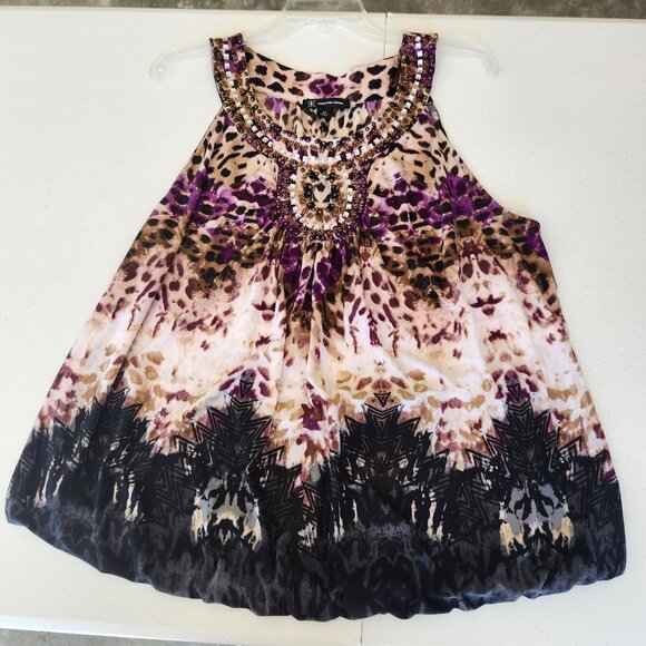 INC Halter Top, Cream, Brown, Black, Purple Print, Plus Size 2X - Picture 1 of 1